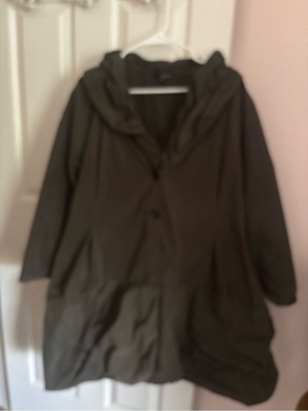 Hooded A-Line Trench Coat in Olive